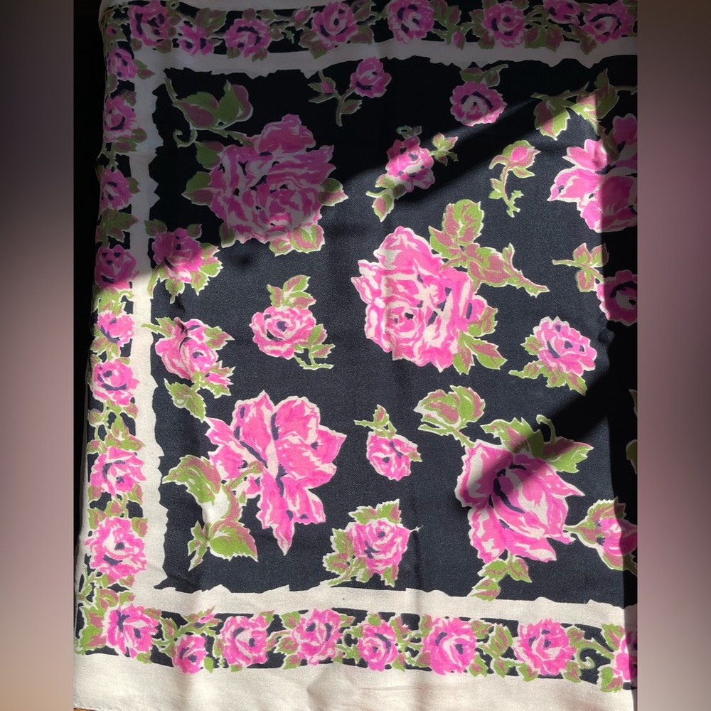 Very vintage silk scarf roses & fringe